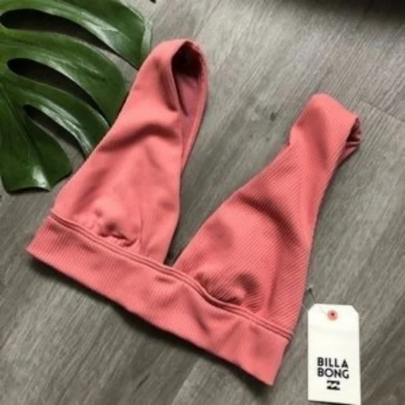Billabong Sand Dunes Bikini Maui Rider Plunge Top Ribbed Dusty Rose - Picture 7 of 9